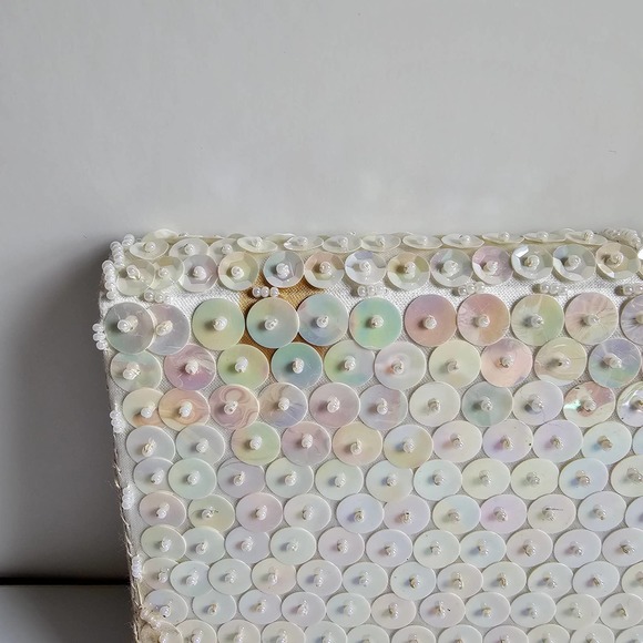 La Regale Clutch Chain Handbag Vintage White Cream Sequin - Picture 5 of 9